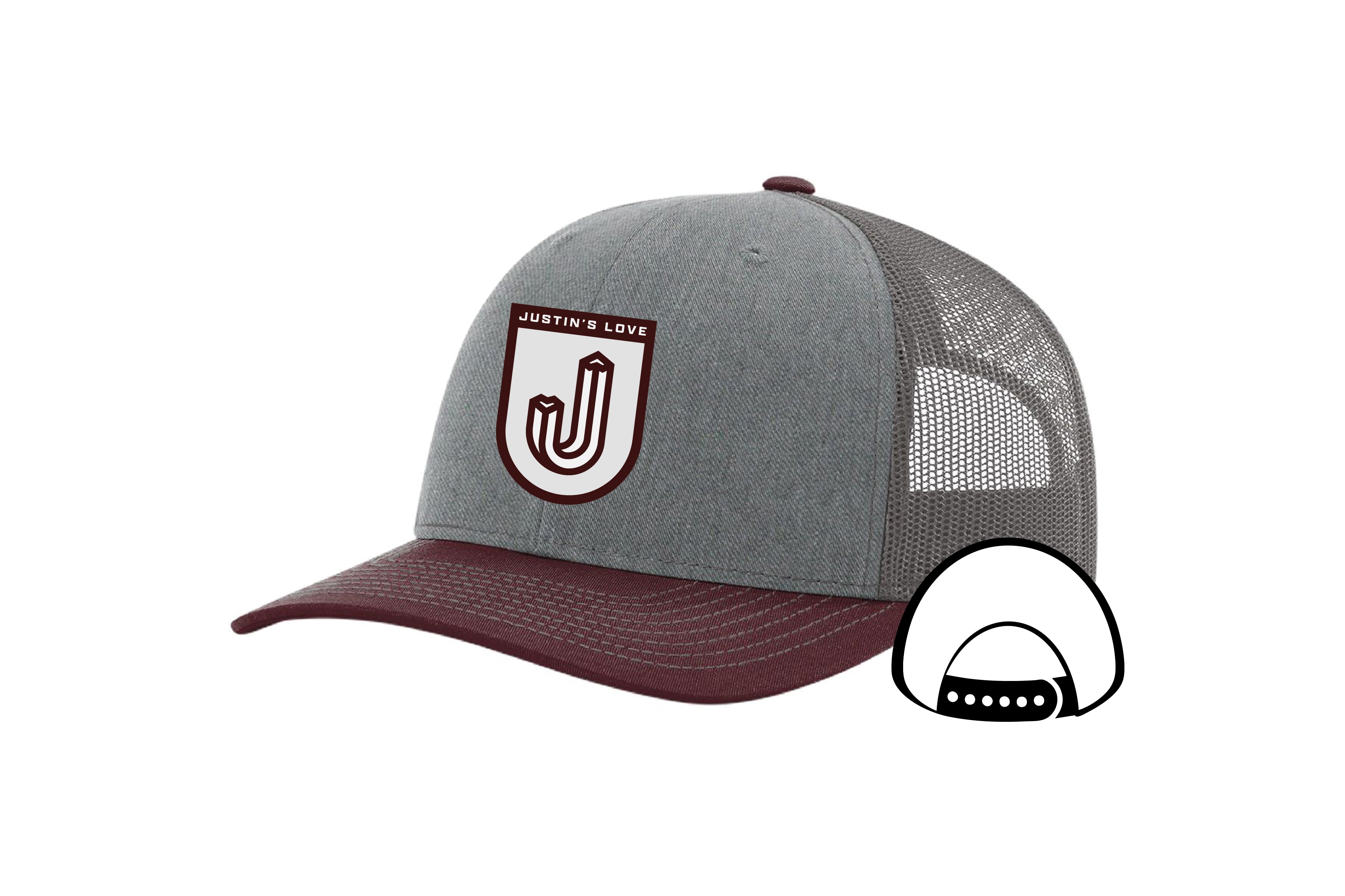 Baseball Hat PVC Logo - Heather Greay/Charcoal Maroon - Justin's Love