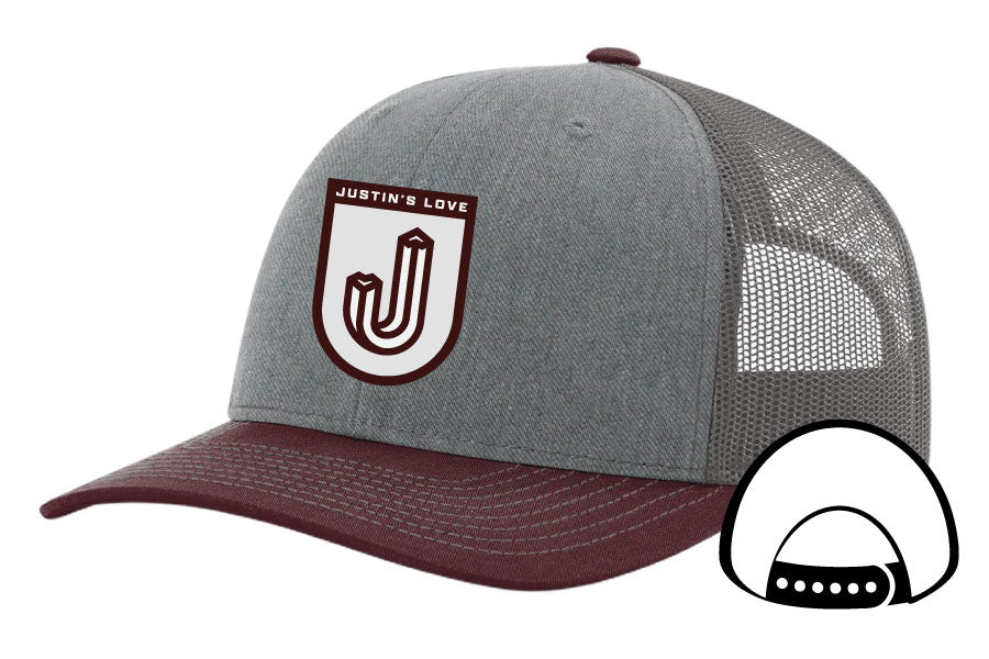 Baseball Hat PVC Logo - Heather Greay/Charcoal Maroon - Justin's Love